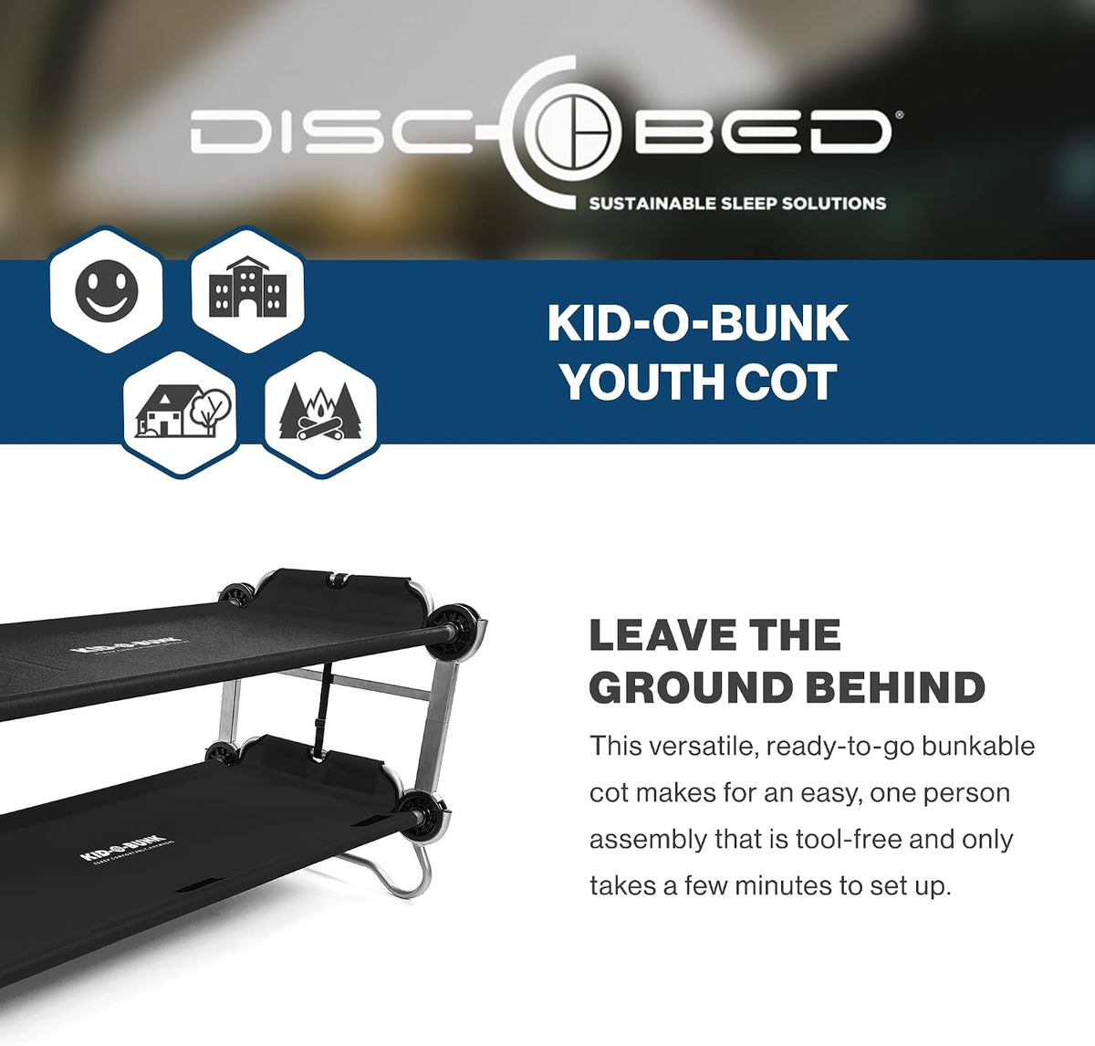 Disc-O-Bed Youth Double Cot Kid-O-Bunk w/ 200 Pound Capacity & Carry Bags