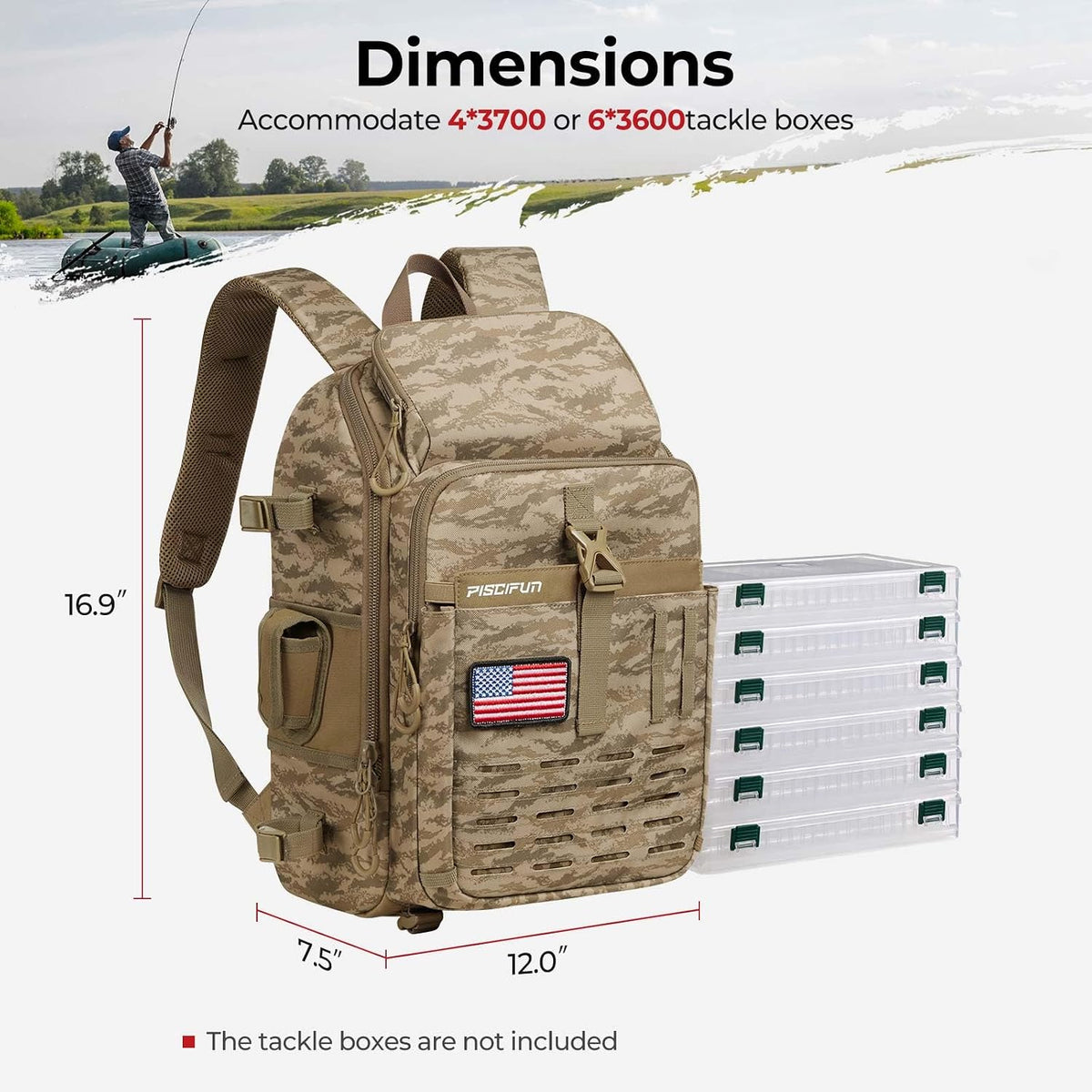 Piscifun Fishing Tackle Backpack, Rod & Gear Holder, Water-Resistant