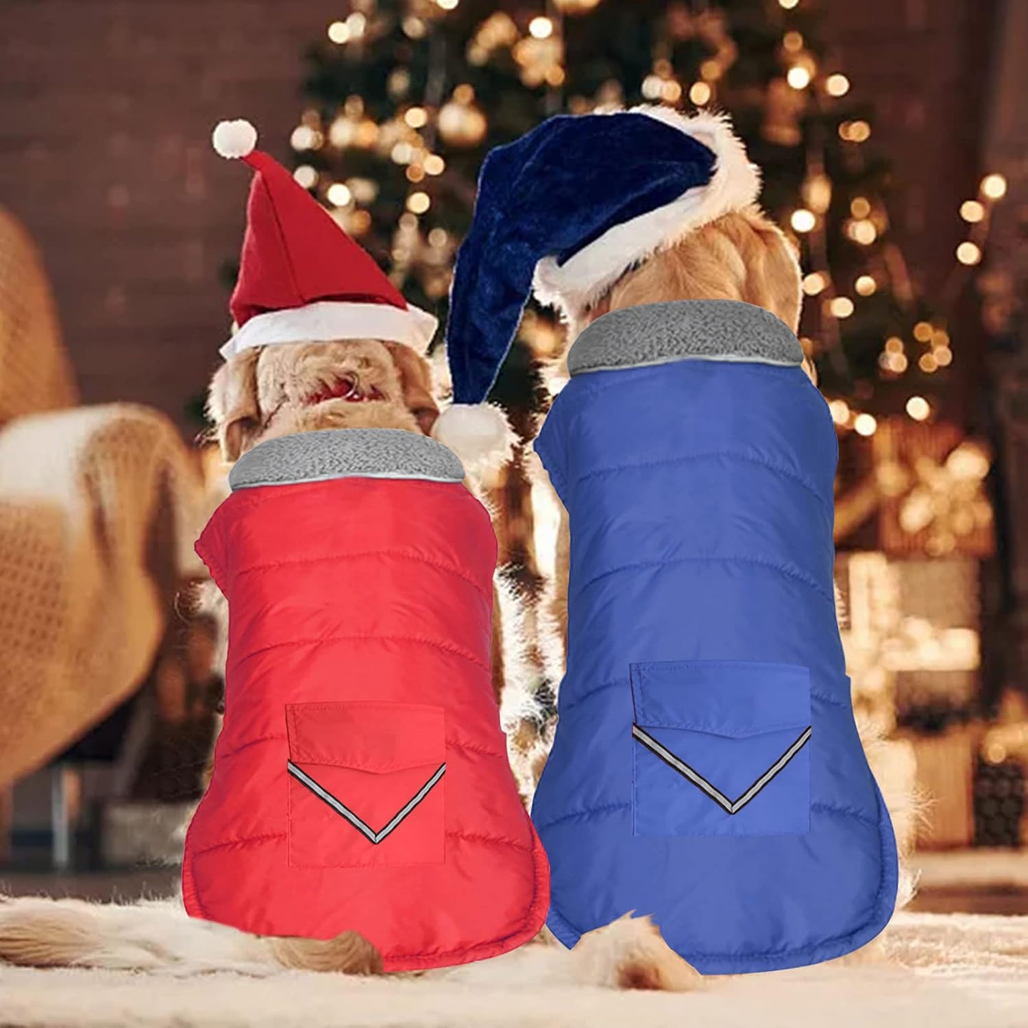 Petglad Dog Coat, Waterproof Dog Winter Jacket with Pocket, Reflective Adjustable Pet Snow Vest, Warm Cozy Fleece Sweater for Small Medium Extra Large Dogs - Red, S