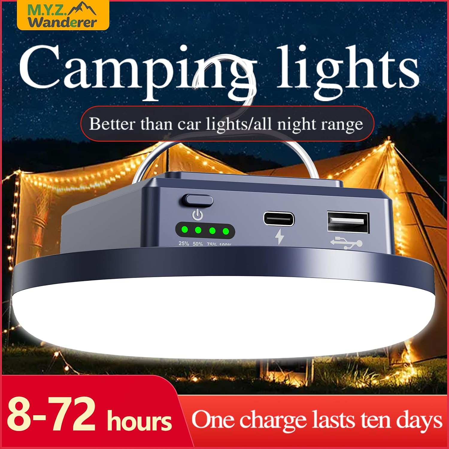 Camping Lights 13200 mAh 4500 Lumens 45W Portable Gear Power Outage USB Outdoor Rechargeable Magnetic Hanging Lantern Emergency Flashlight LED Canopy Tent Light