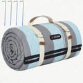 HX&OD Outdoor Picnic Blanket Extra Large, 80''*60'' Waterproof Picnic Mat with Stakes Foldable Camping Blanket Portable with Carry Strap for Beach Mat (Green& White, 80''*60'')