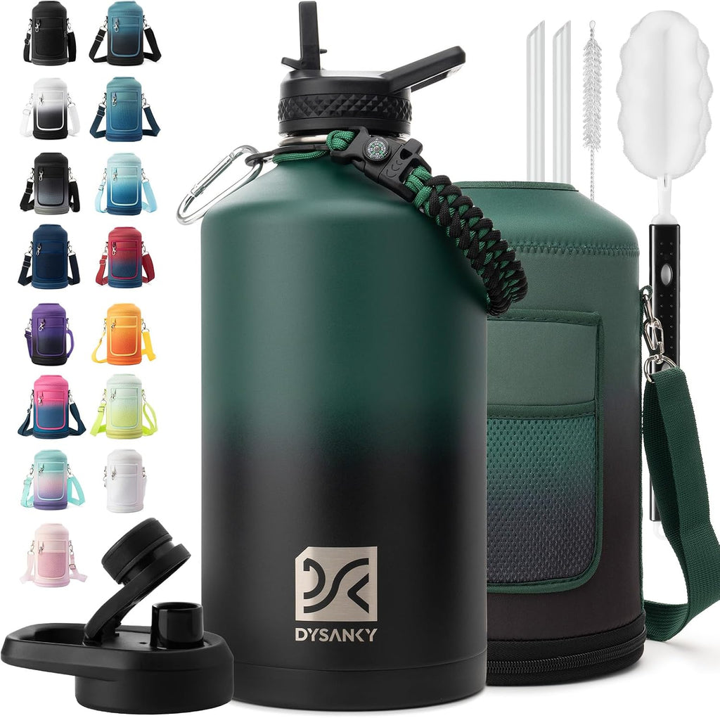 DYSANKY 1 Gallon Insulated Water Bottle w/Straw & Portable Carrier Bag