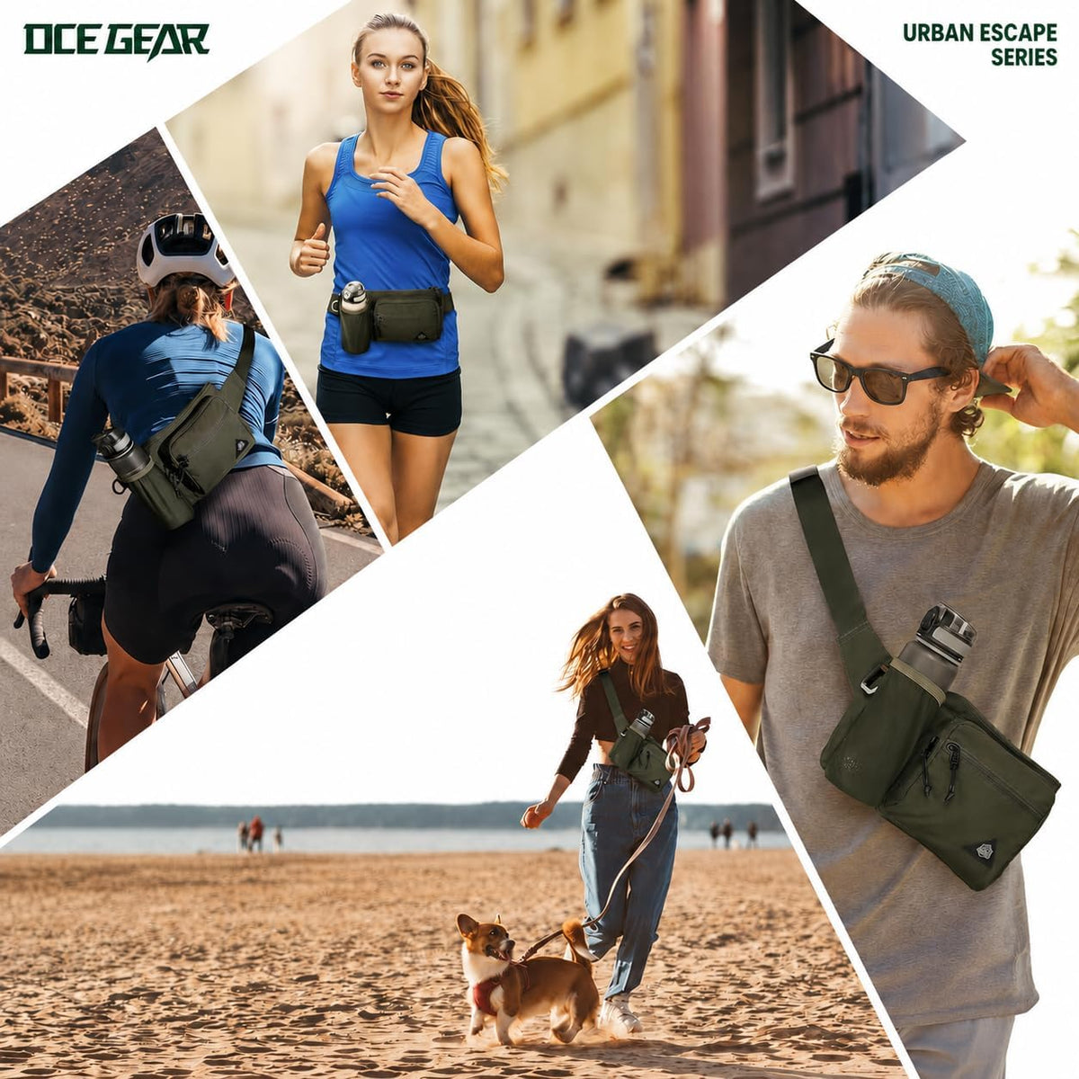 Fanny Pack with Water Bottle Holder for Men Women Waist Bag Running Waist Pack Waterproof for Outdoor Travel Cycling Climbing Walking Fit All Phones (Bottle Not Included) (Green)