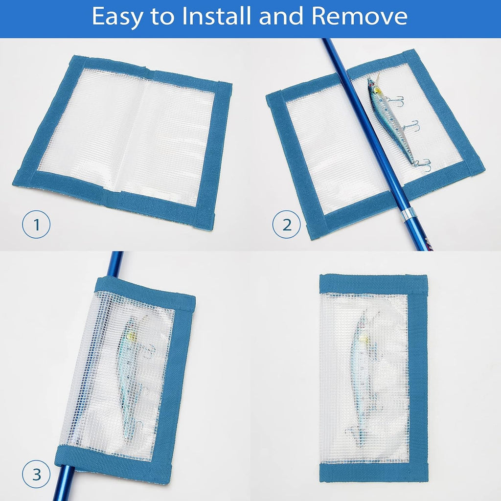 Fishing Lure Wrap for Rod, Tangle-Free Safety Hooks Cover, Secure Protectors Holder Storage for Various Bait (Blue - 4PK)