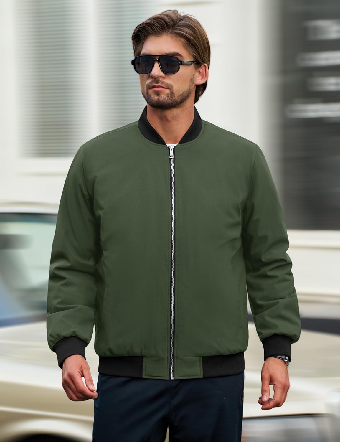 Cotrasen Men's Bomber Jacket Fall Winter Windbreaker Warm Quilted Coats