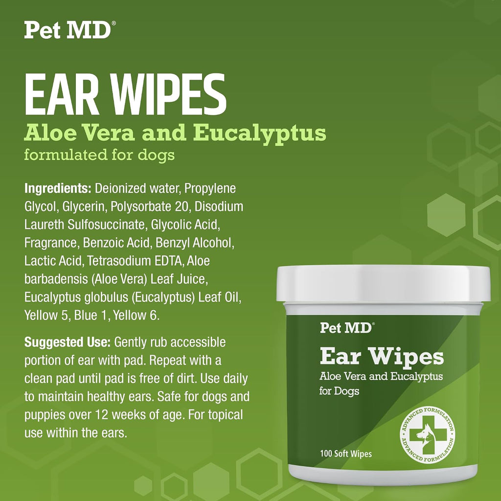 Pet MD Dog Ear Cleaning Wipes – Otic Cleanser for Dogs - 100 ct
