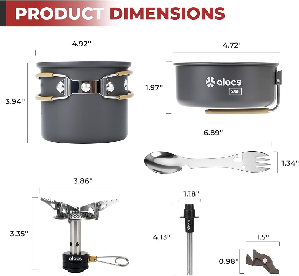 ALOCS 9-Piece Camping Cookware Set with Non-Stick Pots & 3200W Stove