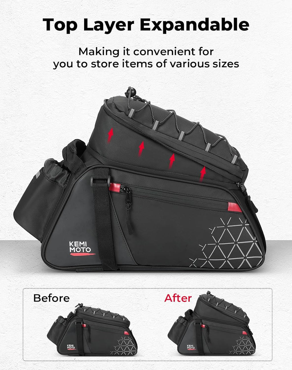 KEMIMOTO Bike Rack Bag 15L Expandable Rear Bike Bags for Bicycle