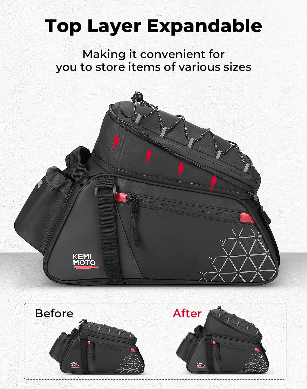 KEMIMOTO Bike Rack Bag 15L Expandable Rear Bike Bags for Bicycle