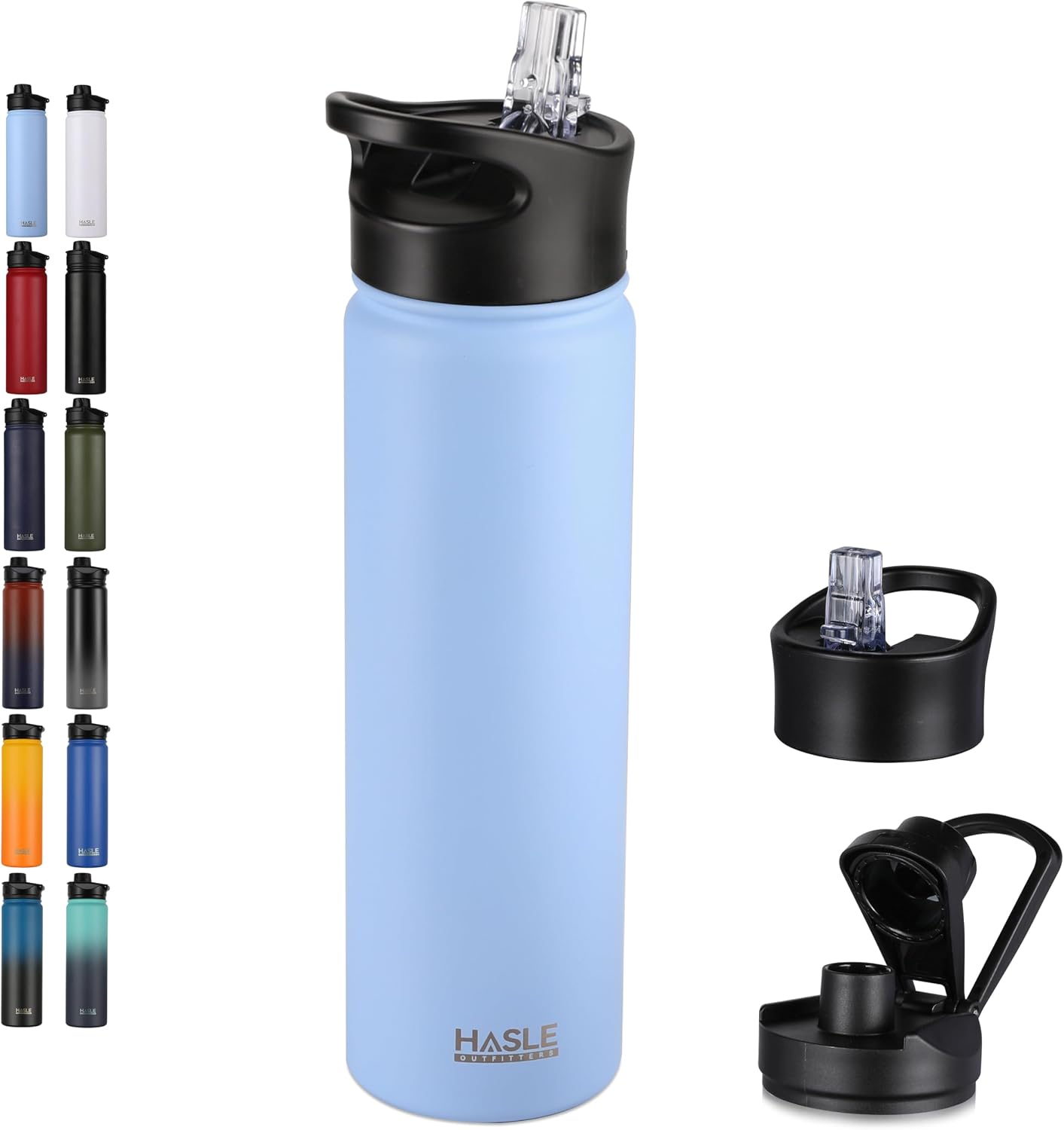 HASLE OUTFITTERS 32 oz Insulated Water Bottle Stainless Steel Double Walled Vacuum Sports Water Bottle with 2 Lids (Straw and Spout Lid) for Gym Camping Hiking(Green Blue Gradient,1)