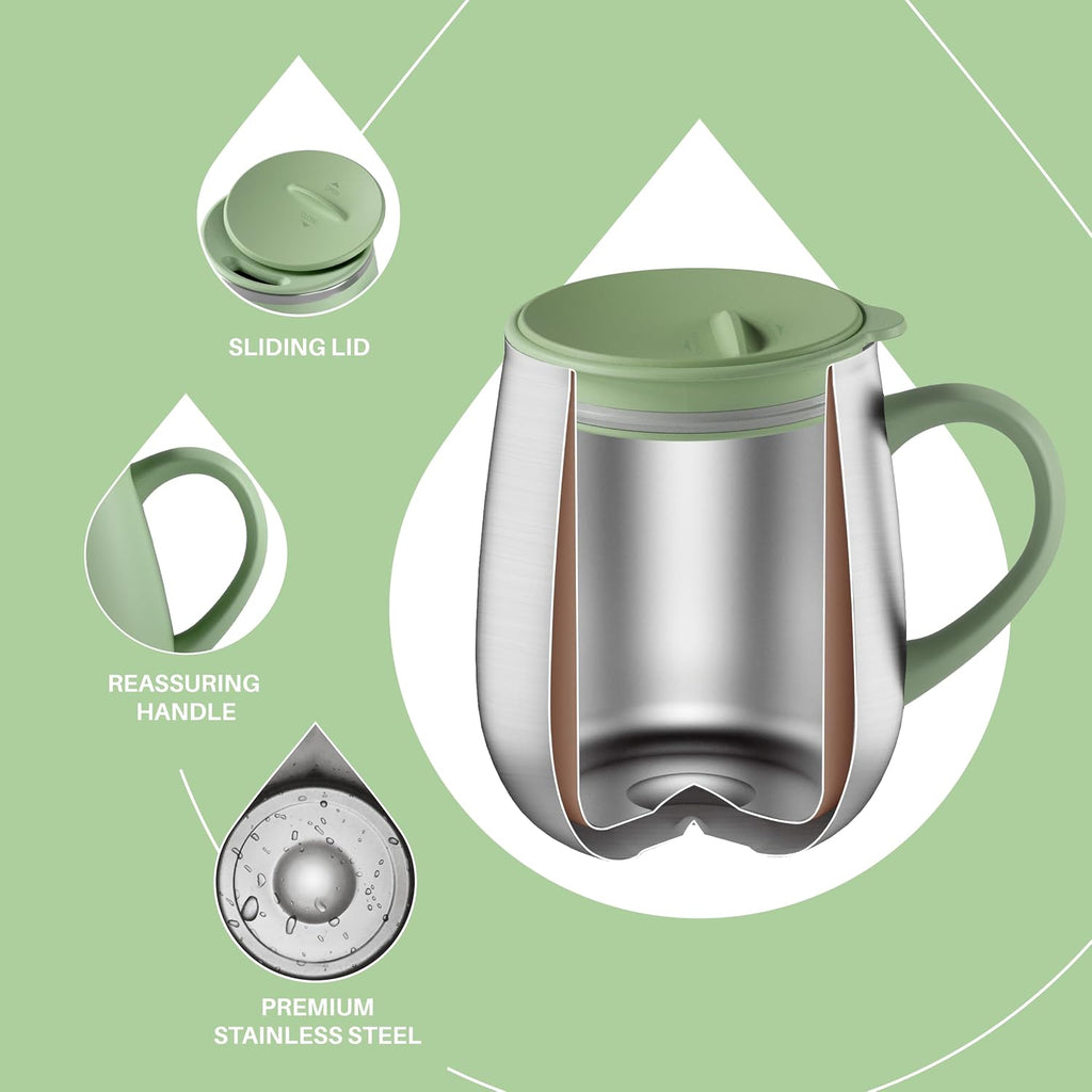 Ideus 16 oz Insulated Coffee Mug with Lid and Handle (Avocado Green 2.0)