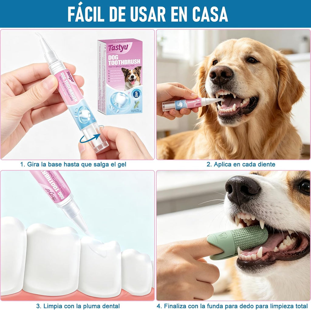 Dog Teeth Brightening Toothbrush Pen with Finger Sleeve, Pet Oral Cleaning Gel Brush Kit, Freshen Breath, Gentle Gum Care, 2-in-1 Dog Dental Cleaning Tool for Daily Pet Oral Hygiene