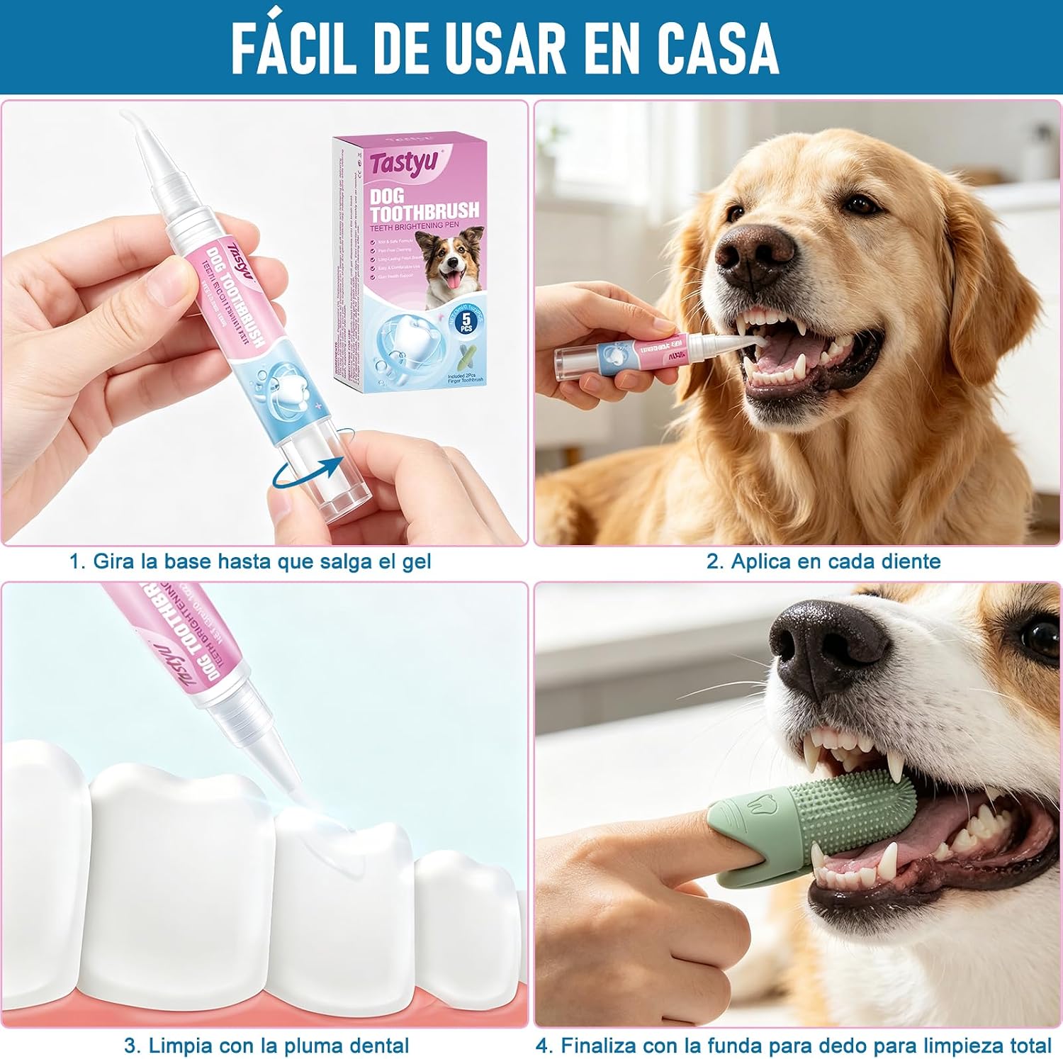 Dog Teeth Brightening Toothbrush Pen with Finger Sleeve, Pet Oral Cleaning Gel Brush Kit, Freshen Breath, Gentle Gum Care, 2-in-1 Dog Dental Cleaning Tool for Daily Pet Oral Hygiene