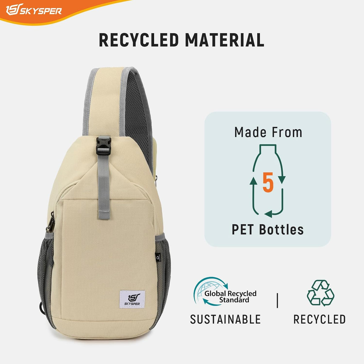 SKYSPER Sling Bag RFID Cross Body Bag Recycled Crossbody Backpack Travel Daypack