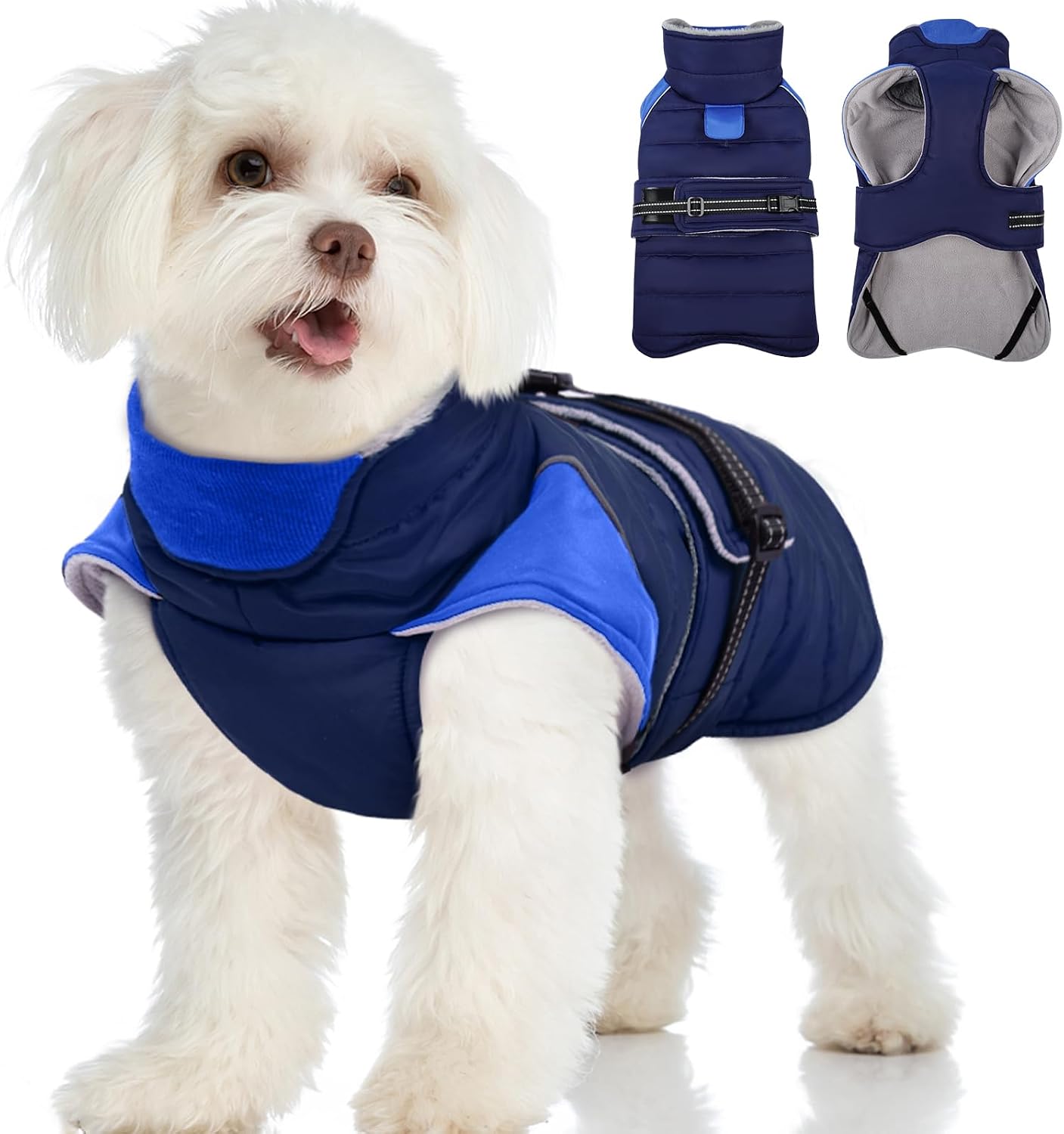 MIGOHI Cozy Small Dog Coat - Reflective Dog Coat for Small Dogs,Fleece Winter Coats Jacket for Dogs with Leash Hole,Snowproof Thick Puppy Clothes,Pomeranian,Chihuahua,XS,DarkBlue