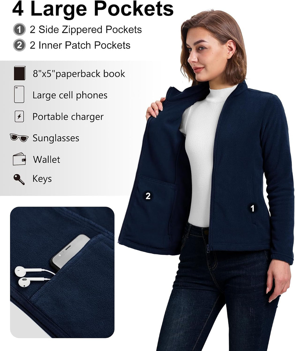 33,000ft Women's Polar Fleece Jacket Zip Up Lightweight Hiking Sweatshirt