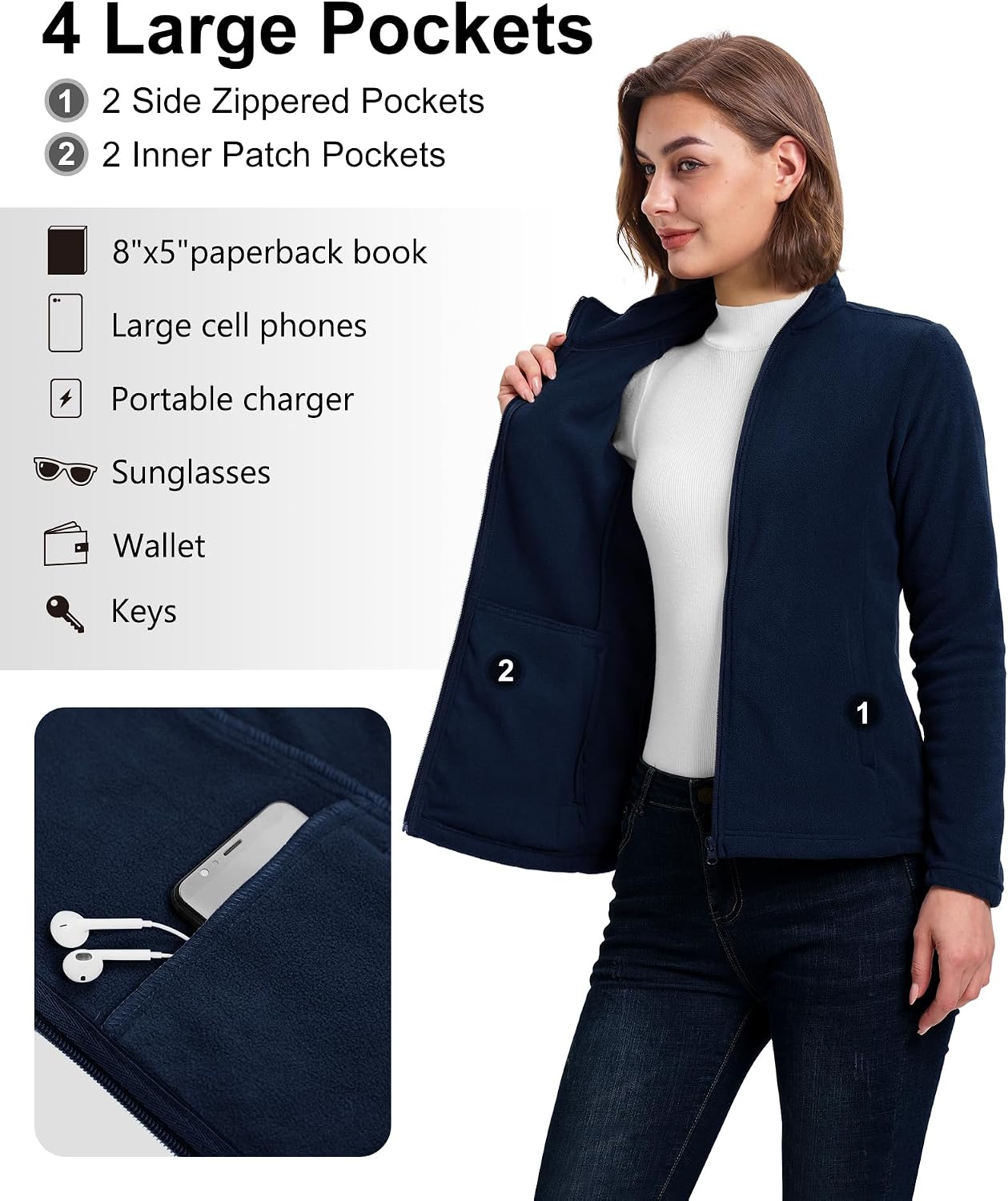 33,000ft Women's Polar Fleece Jacket Zip Up Lightweight Hiking Sweatshirt