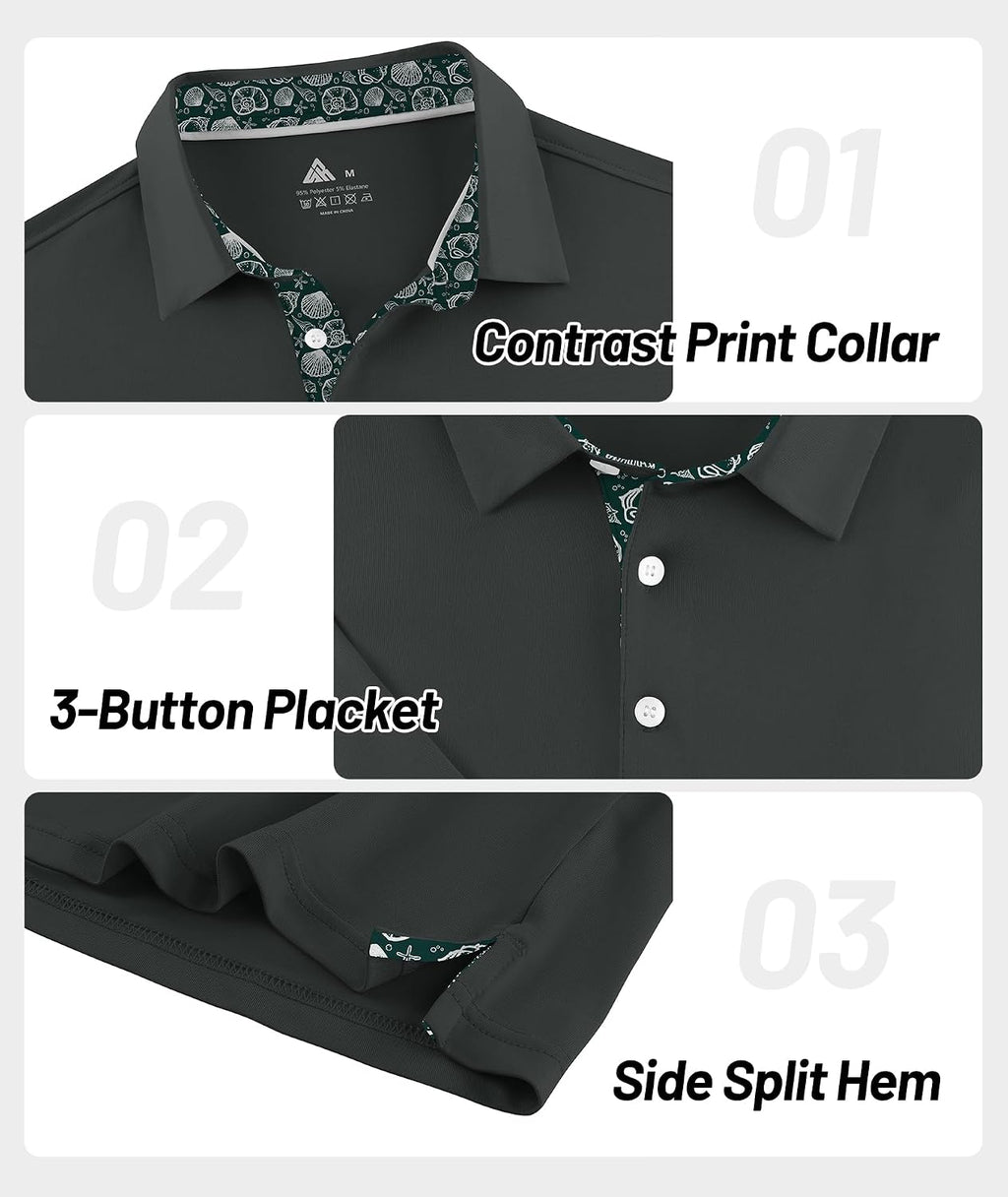 ZITY Golf Shirts for Men Short Sleeve Moisture Wicking Solid Performance Designed Print Collared Casual Polo Shirt