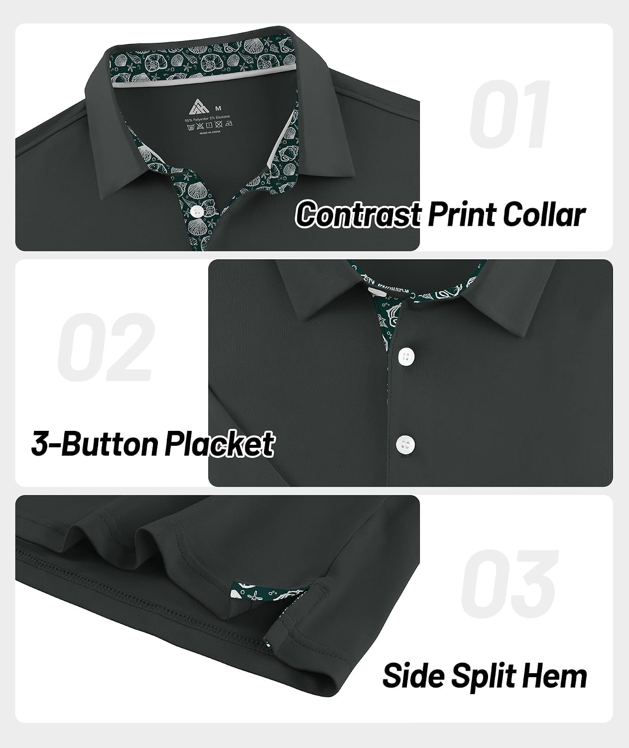ZITY Golf Shirts for Men Short Sleeve Moisture Wicking Solid Performance Designed Print Collared Casual Polo Shirt