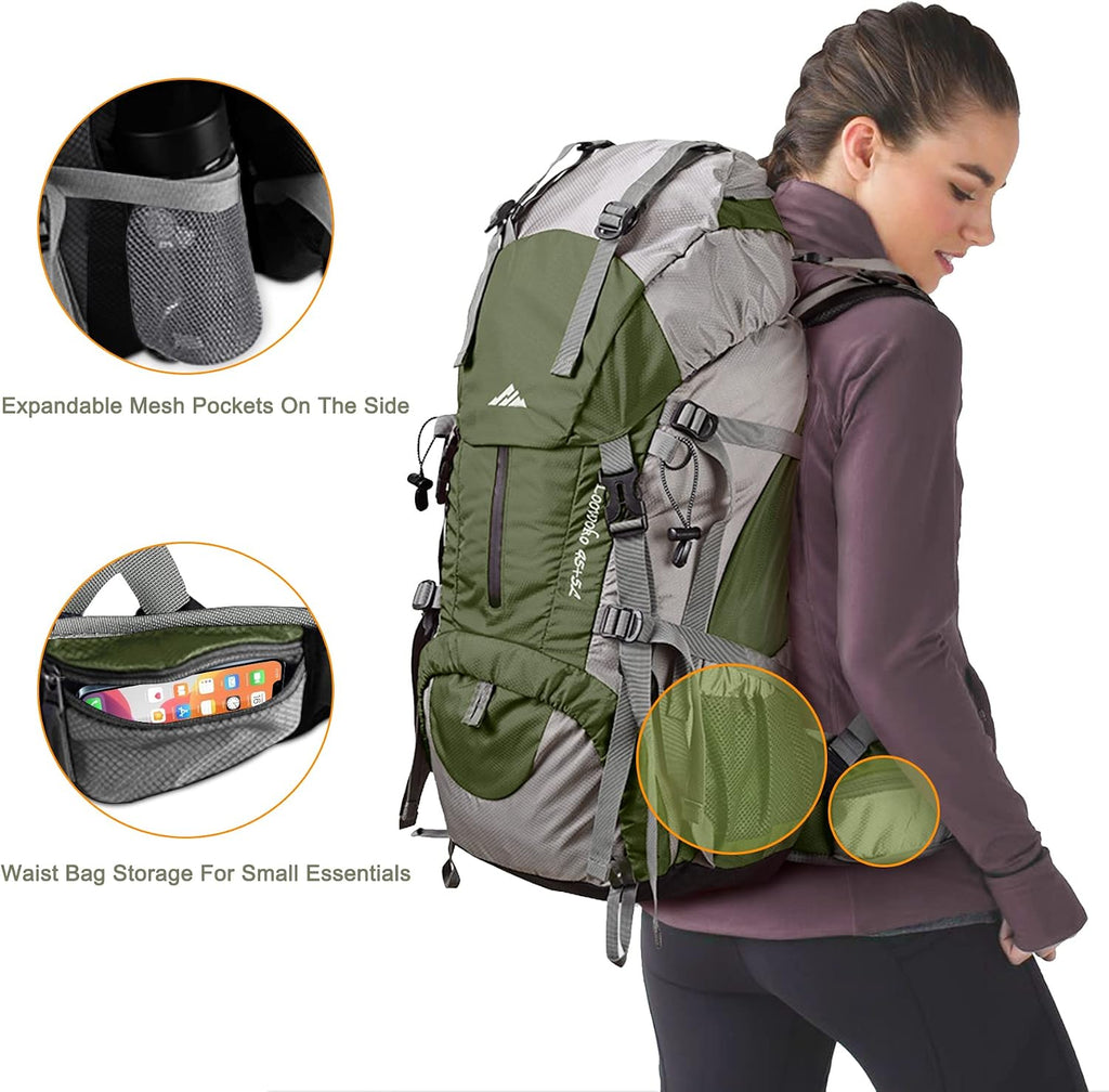 Loowoko 50L Hiking Backpack with Rain Cover for Both Men & Women