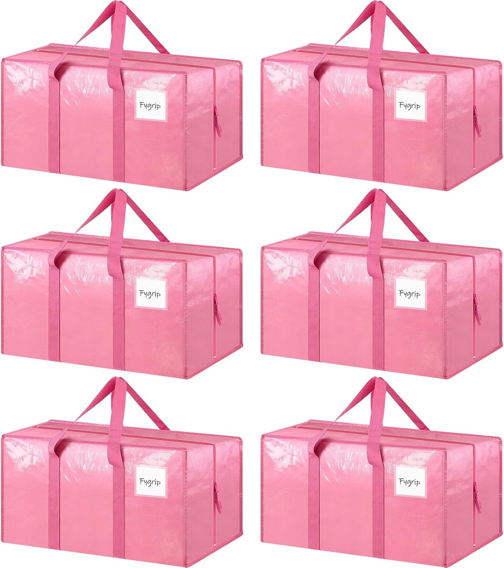 6 Pack Extra Heavy Duty Large Moving Bags with Strong Zipper, Pink