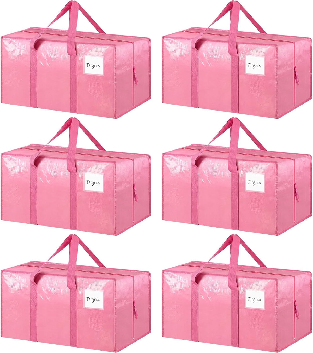 6 Pack Extra Heavy Duty Large Moving Bags with Strong Zipper, Pink