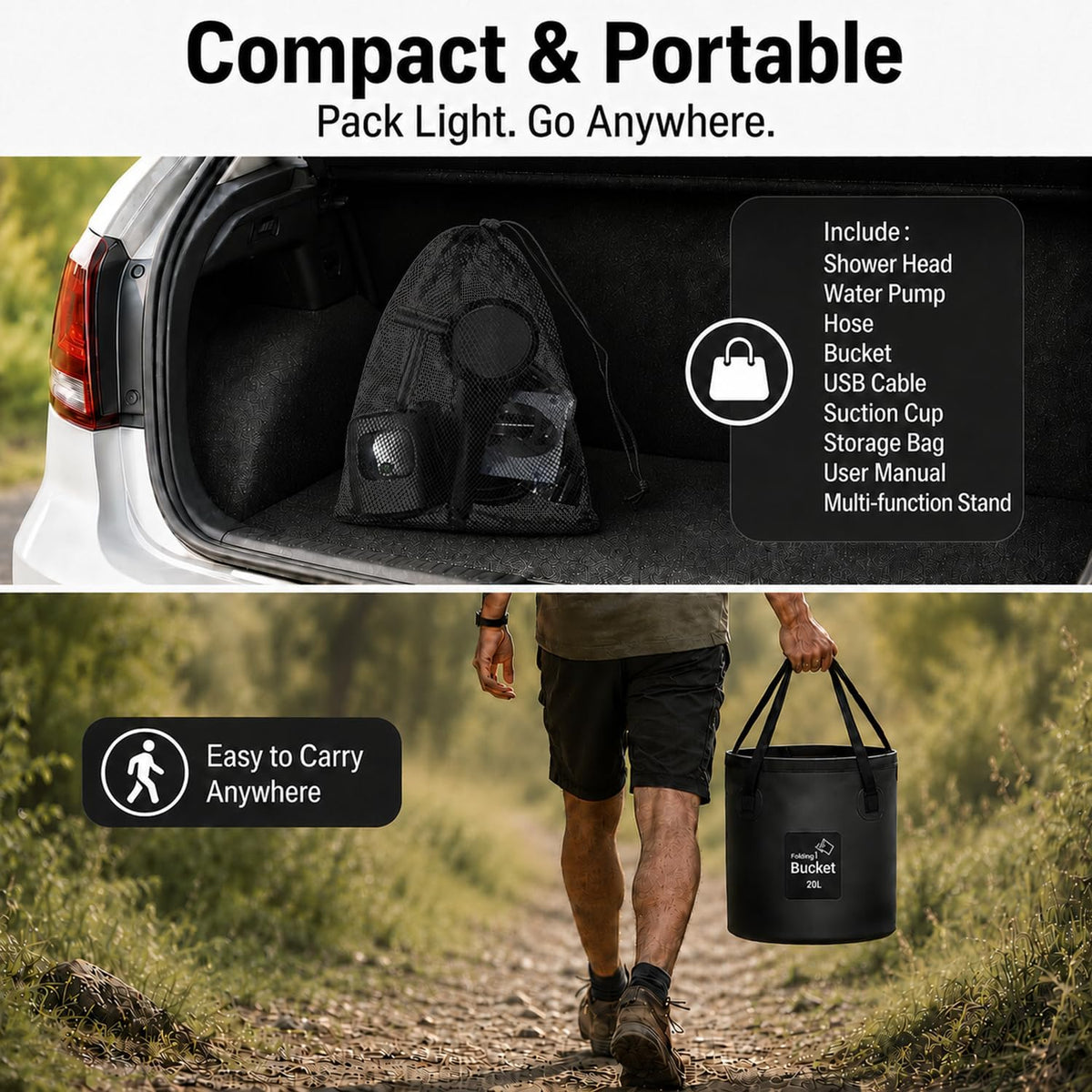 Portable Shower for Camping, Rechargeable Camping Shower, Long Running Time
