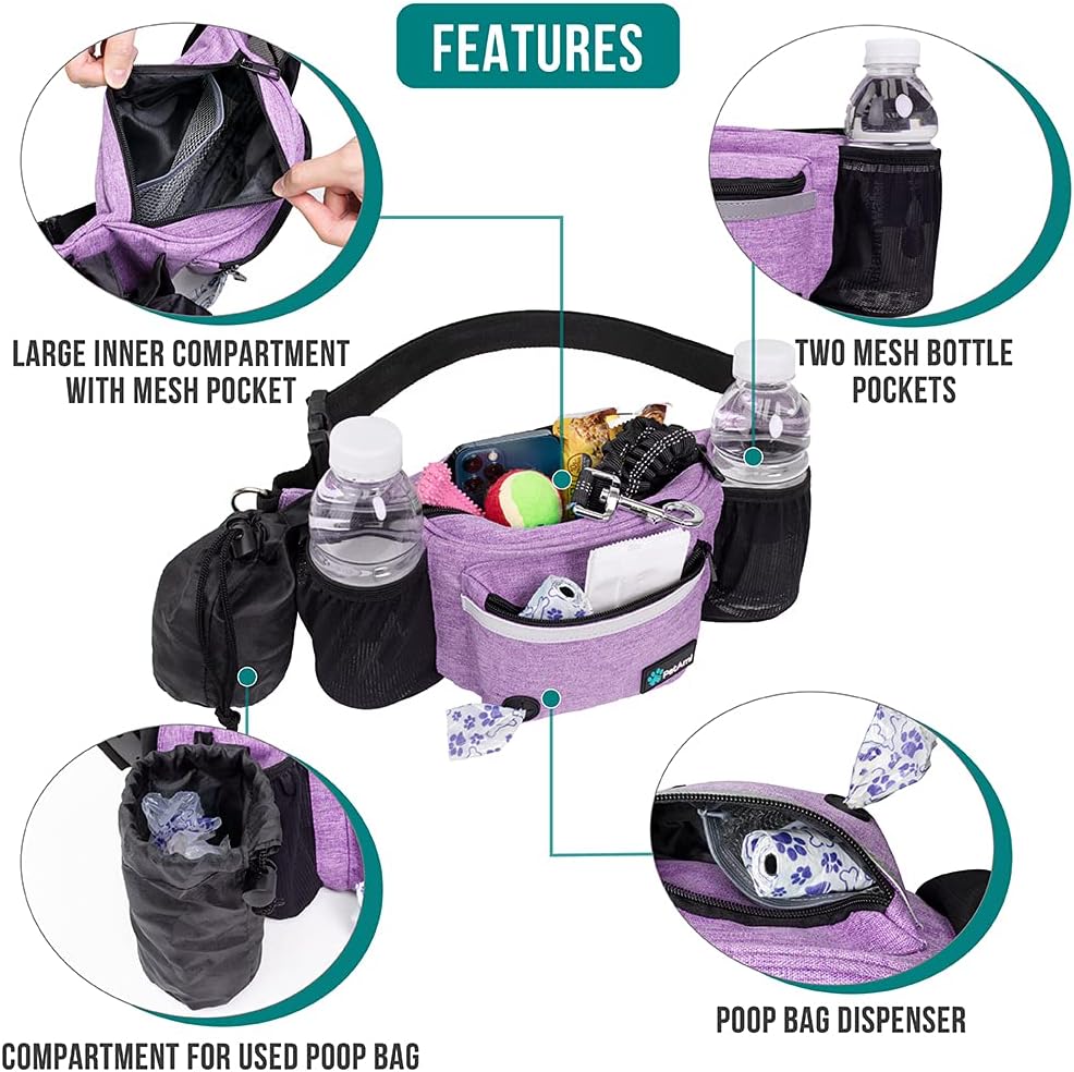 PetAmi Dog Fanny Pack, Treat Pouch for Dog Walking Training, Purple