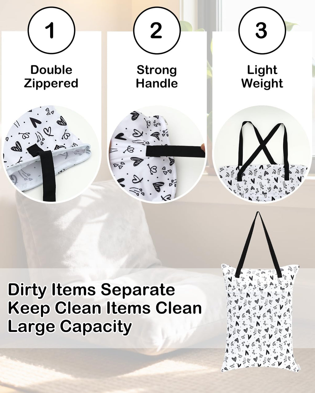 ALVA ALVABABY 2 Pack Large Wet Dry Bag Waterproof Hanging Cloth Diaper with Double Zippered Pockets 25x18 inches 2HL04