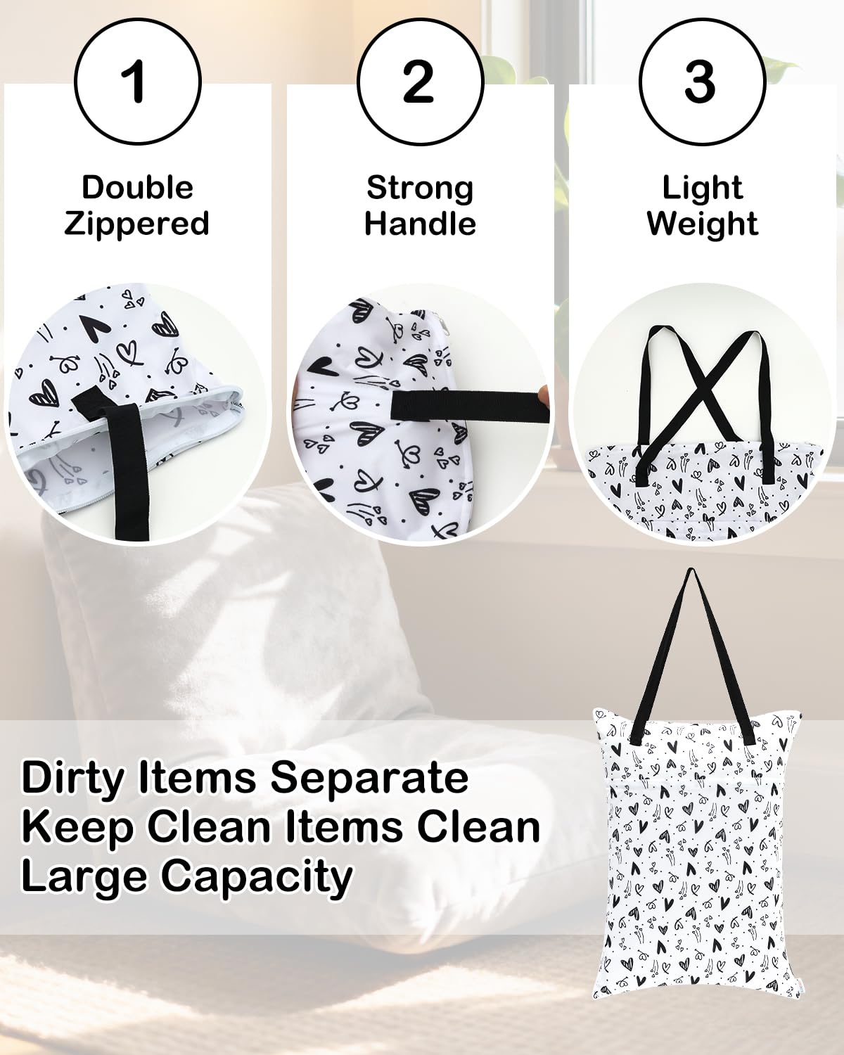 ALVA ALVABABY 2 Pack Large Wet Dry Bag Waterproof Hanging Cloth Diaper with Double Zippered Pockets 25x18 inches 2HL04