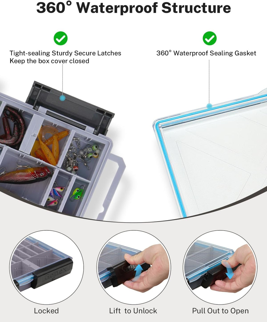 Gonex 3600 Tackle Trays Boxes, Removable Dividers, Waterproof, for Fishing