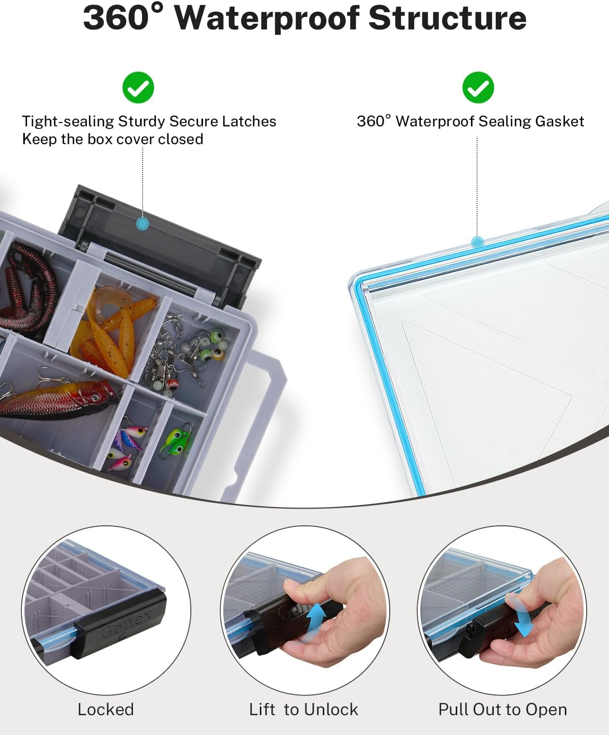 Gonex 3600 Tackle Trays Boxes, Removable Dividers, Waterproof, for Fishing