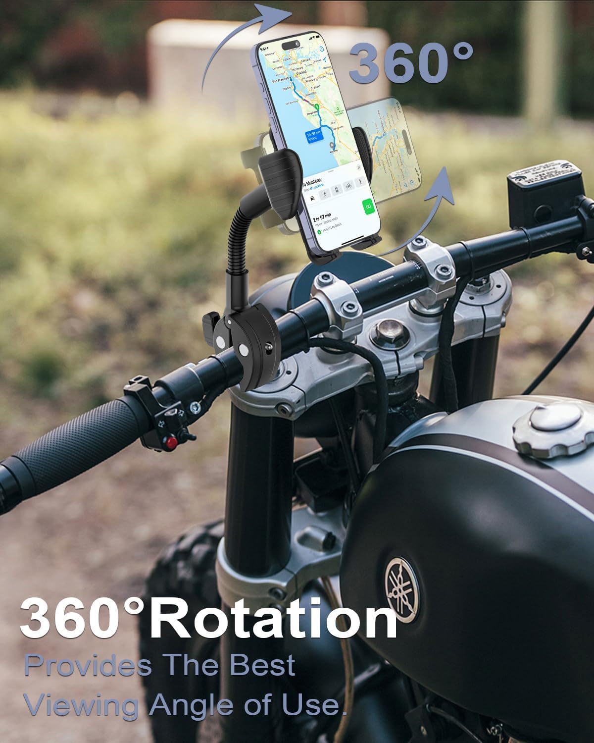 Phone Holder for Bike Handlebar, Gooseneck Motorcycle Phone Mount Clamp, Bicycle Scooter Cell Phone Clip for Adults Kids, Bike Bicycle Ebike Gear Accessories, for iPhone 17 16, 4-7" Phones