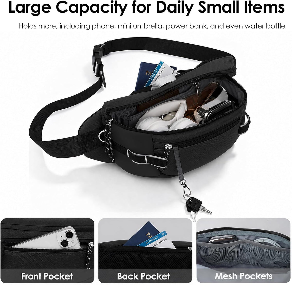 TOPEAST Fanny Pack 5L Large Capacity Waist Pack with Water Bottle Pocket