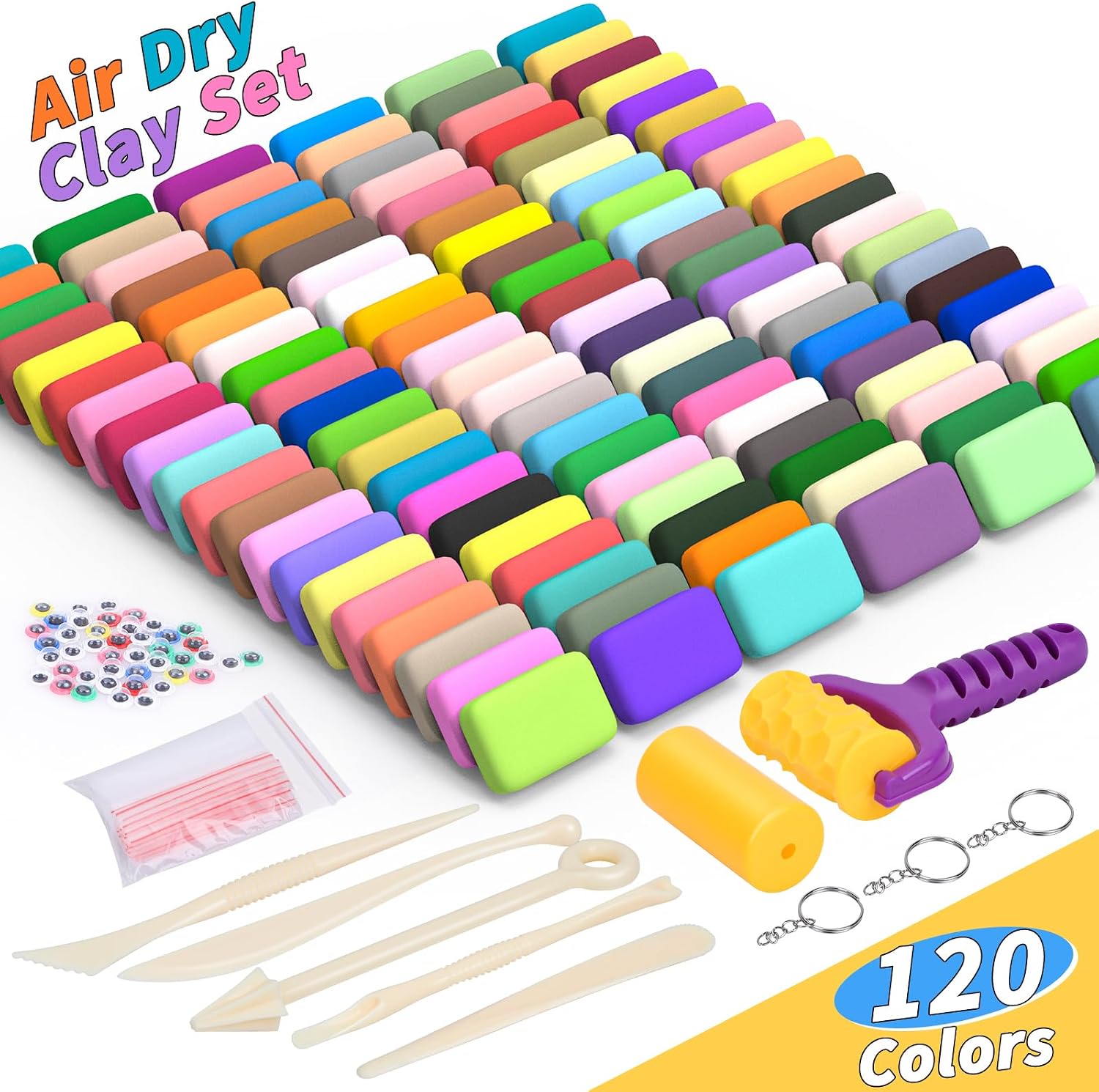 169 Pcs Air Dry Clay 120 Colors Modeling Model Magic Clay for DIY Molding Starter Kit with Sculpting Tools,Ultra Light Soft Non-Toxic Arts & Crafts Gift for Boys Girls Birthday Party Favors