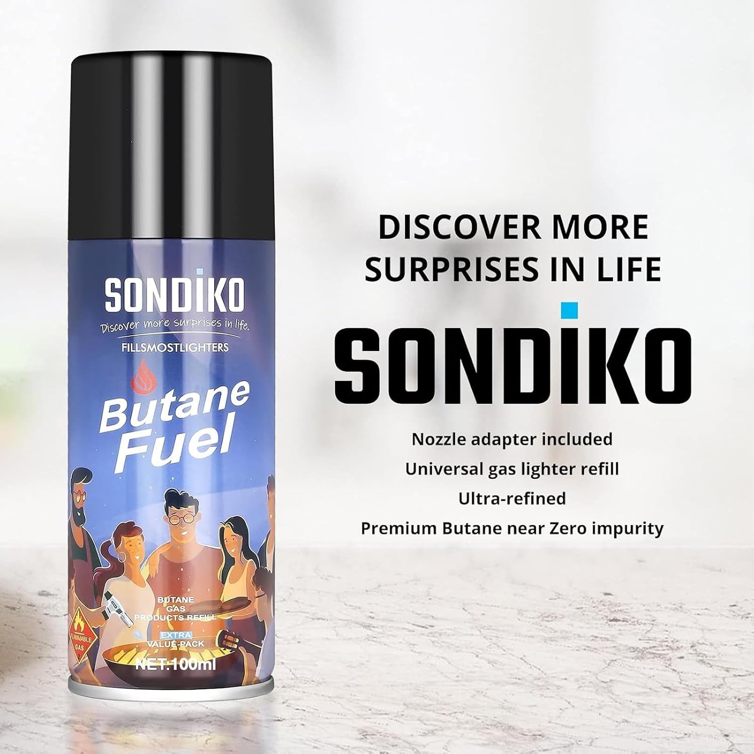 Sondiko Butane Refill, High-Purity Butane Fuel Canister 100ml