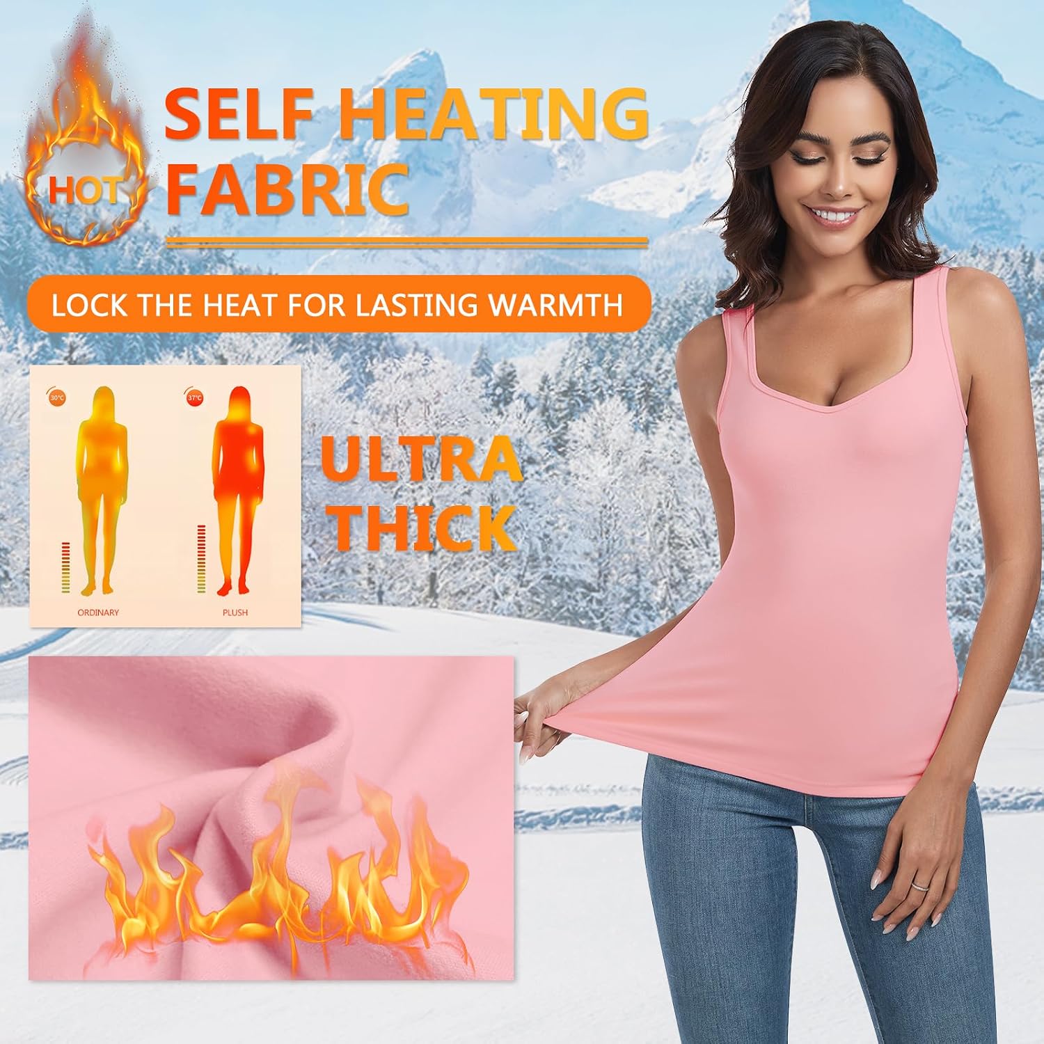 WOWENY Thermal Fleece Tank Top for Women V Neck Sleeveless Shirts Camisole Warm Base Layer Cami Vest Underwear Tops
