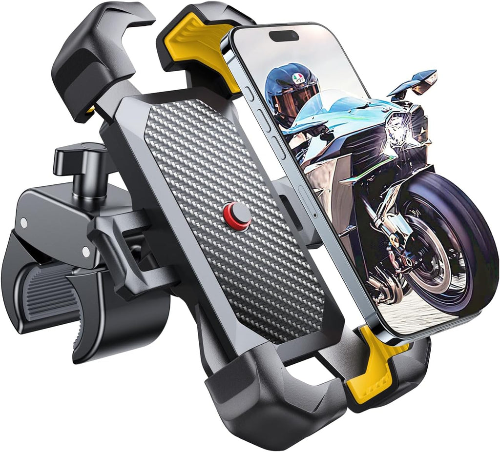 JOYROOM Motorcycle Phone Mount, [1s Auto Lock][100mph Military Anti-Shake] Bike Phone Holder for Bicycle, [10s Quick Install] Handlebar Phone Mount, Compatible with iPhone, Samsung, All Phone, Yellow