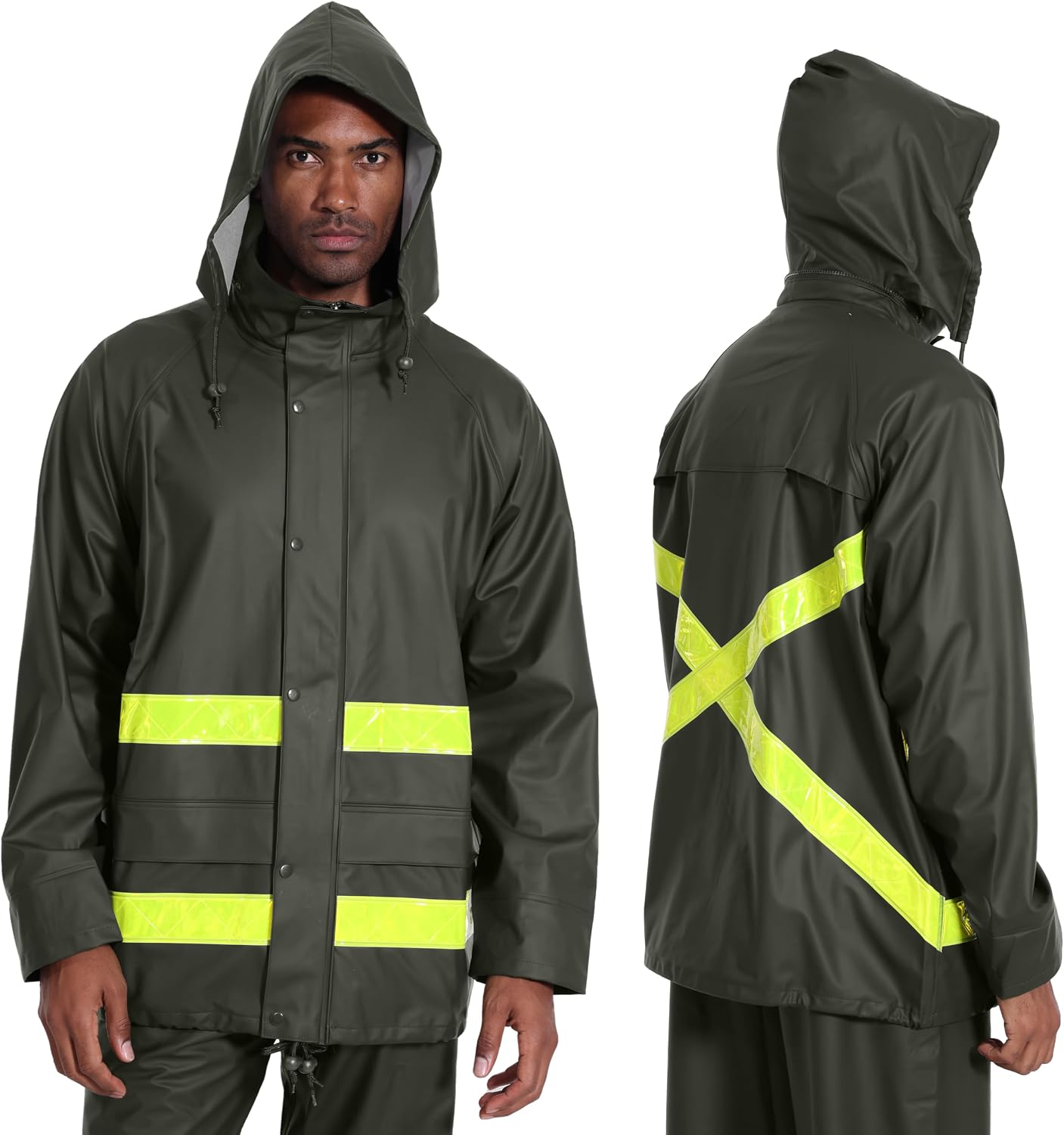 Men's Hi-Vis Waterproof Rain Jacket, Reflective Work Coat