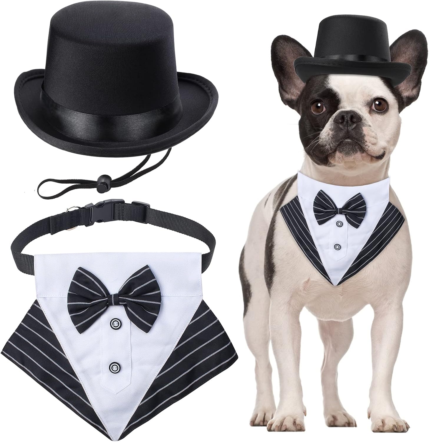 Yewong 2 Pieces Pet Formal Accessories Set - Pet Top Hat with Formal Pet Tuxedo Bandana Collar Birthday Party Gradation Halloween Costumes Accessories for Dog Cat (Set-A) One Size