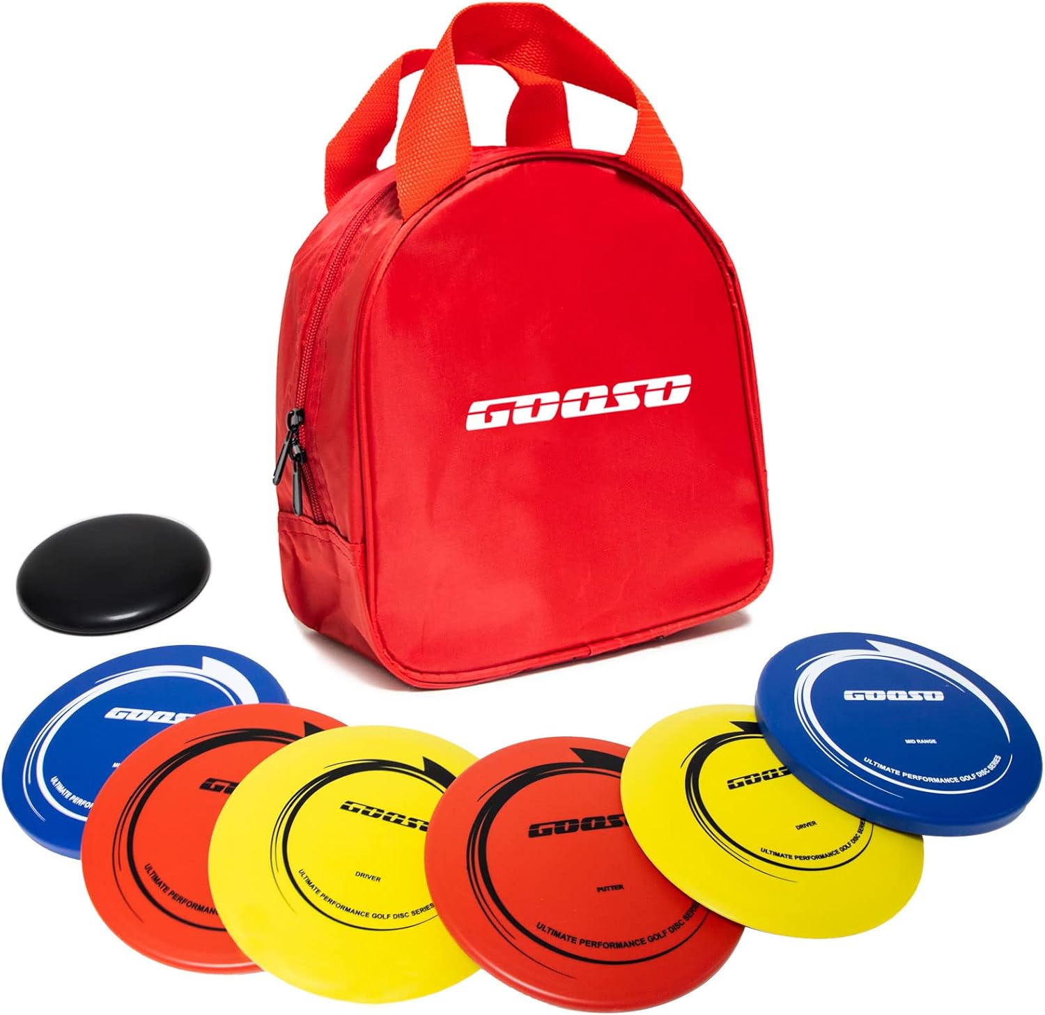 GOOSO Disc Golf Set - Driver, Mid-Range and Putter Discs with Disc Golf Bag for Outdoor and Backyard, Comfortable Plastic, 6 Pack