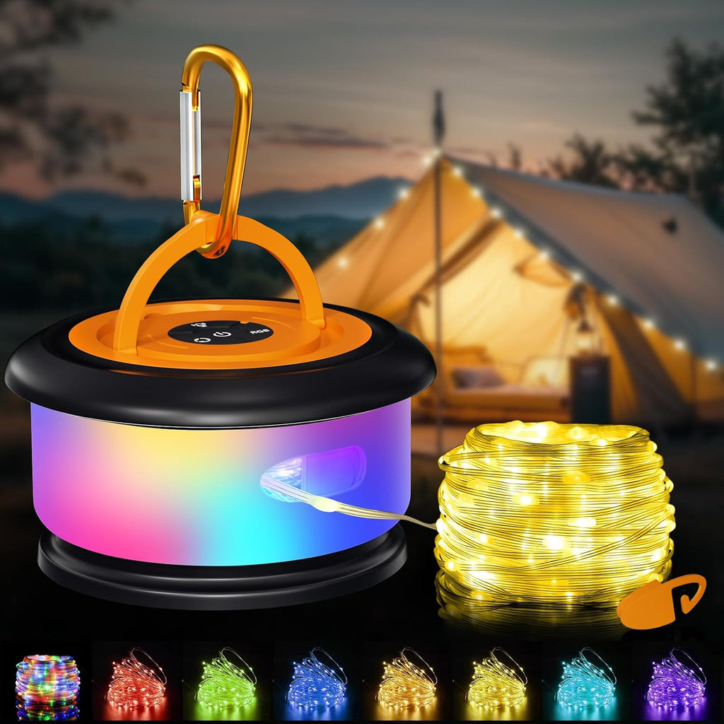 Camping String Lights, Retractable 32.8FT Rechargeable Fairy Light
