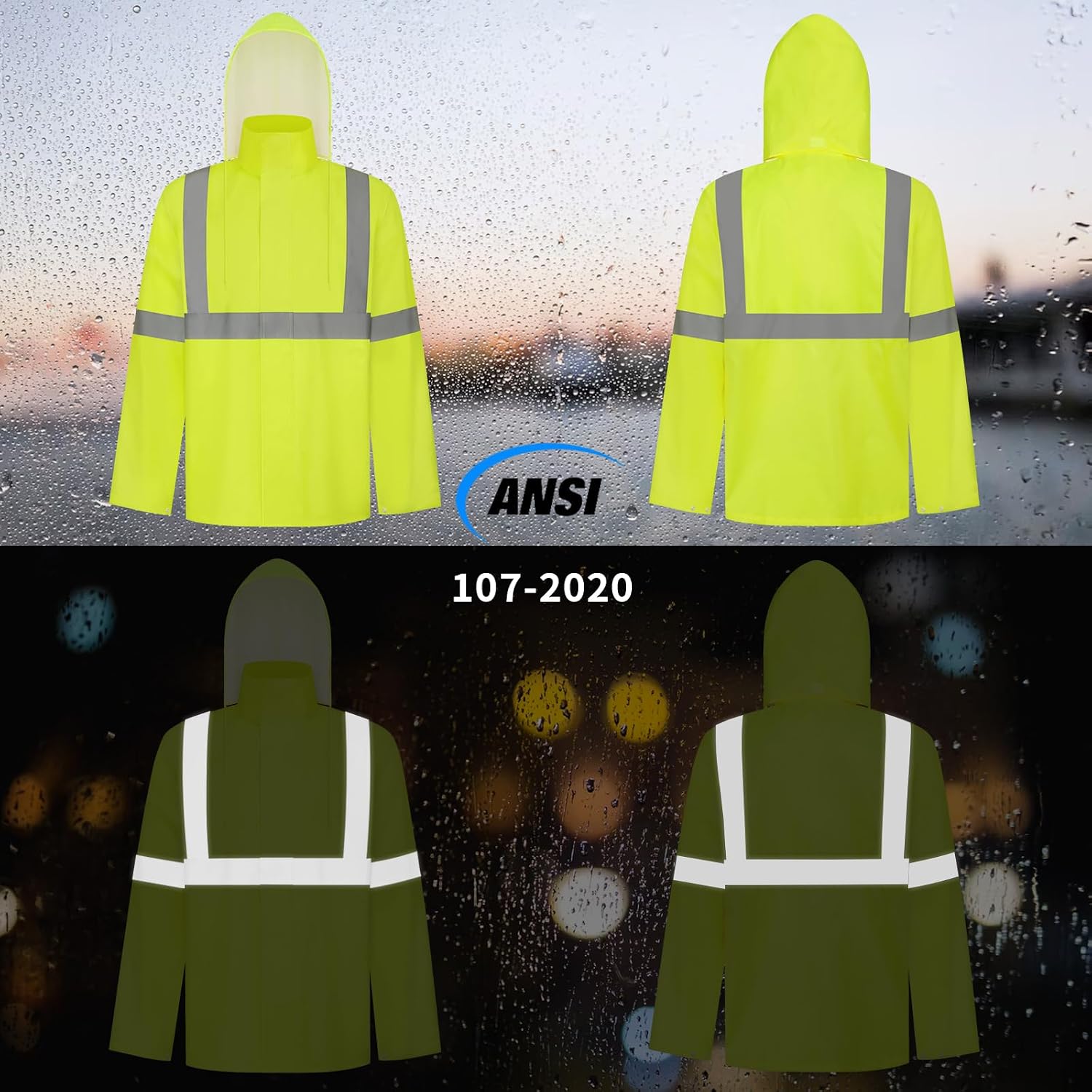 TCCFCCT Rain Jacket Hi Vis Rain Suits Waterproof with Hood, Heavy Duty Long Rain Coats for Work, Safety Rain Gear for Hiking Camping Outdoor Activities, L-XL Yellow NP