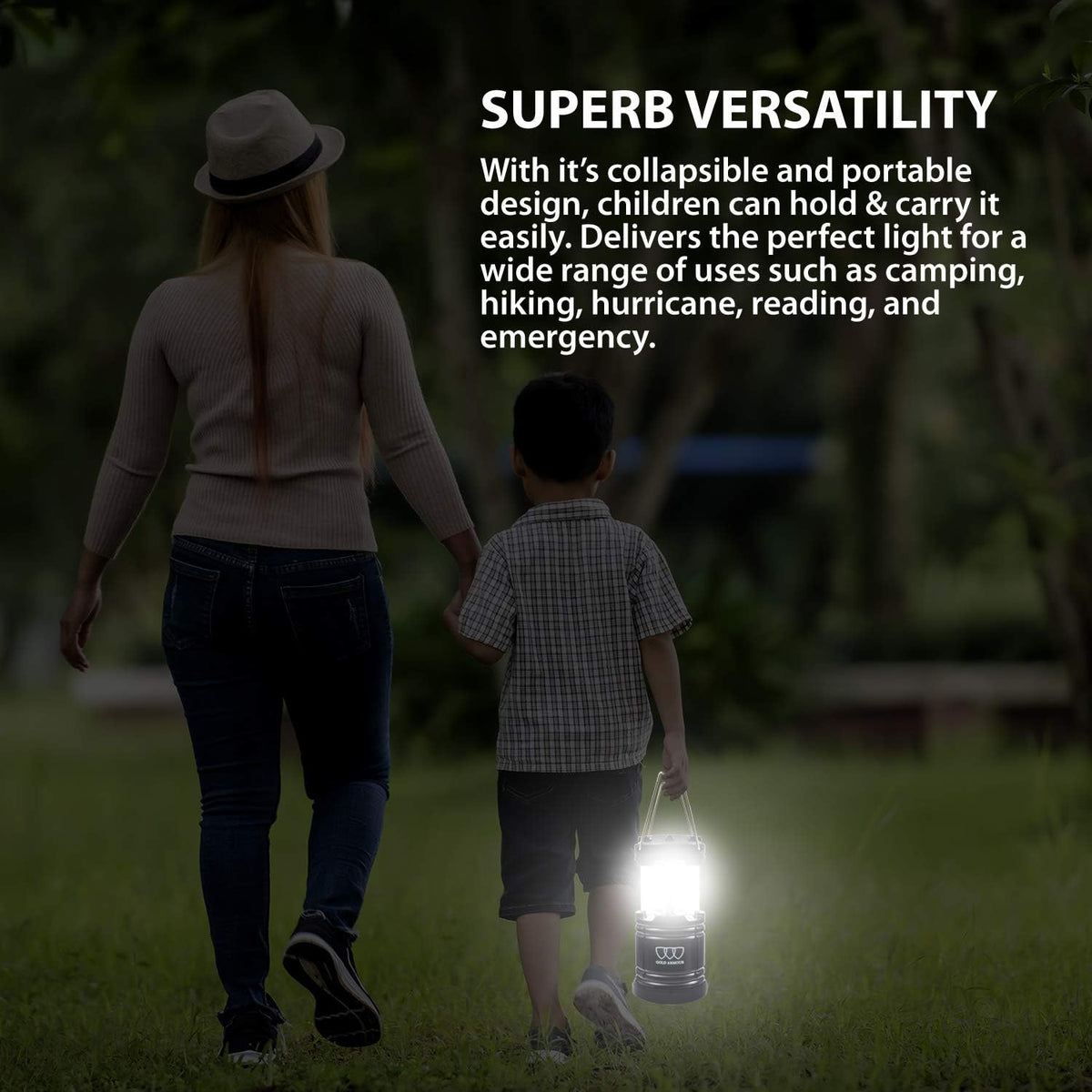 Gold Armour Camping Lantern, Battery Powered LED Lanterns, Survival Kits for Power Outages, Hurricane, Emergency, Portable Camping Essentials