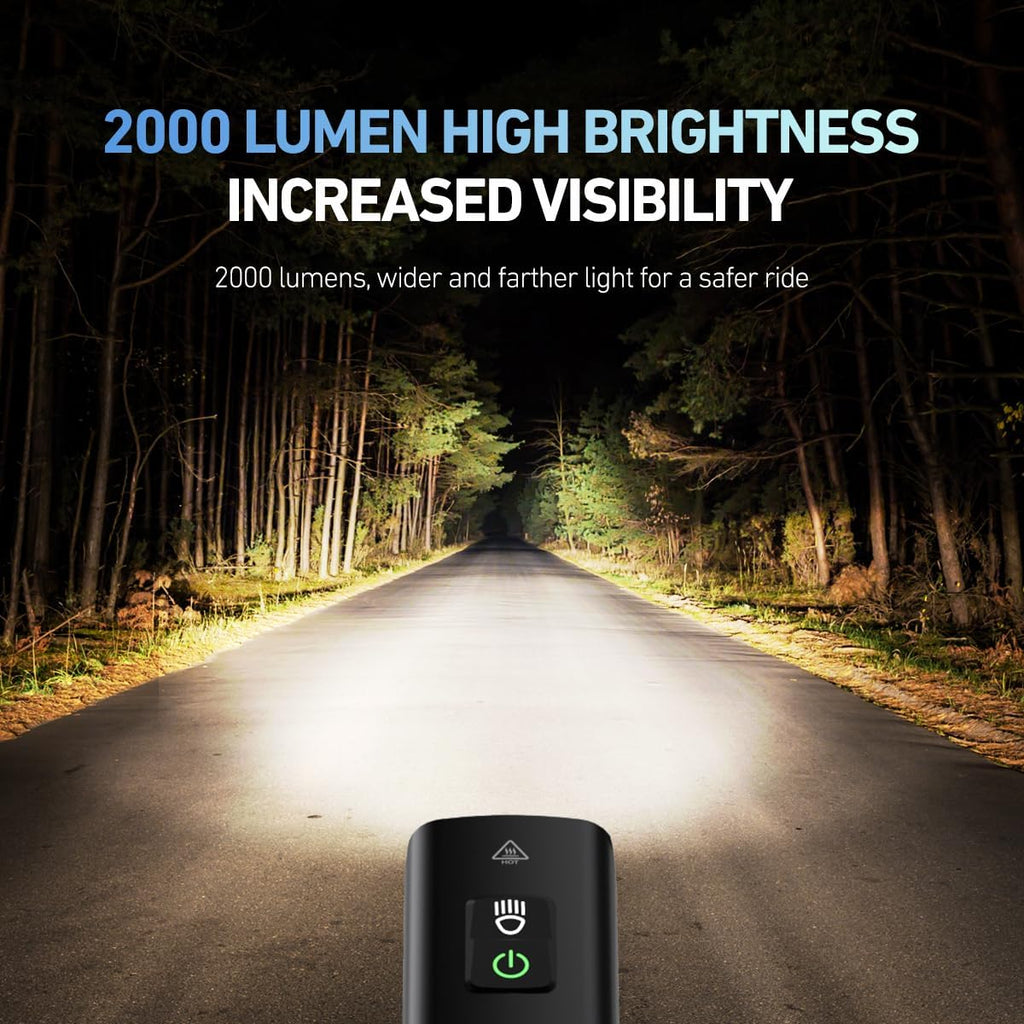 Bike Light Set - 2000 Lumen USB Rechargeable Headlight & Safety Tailligh, 5+4 Modes, 200M Visibility, Tool-Free Mount - IPX6 Waterproof Aluminum Alloy for Mountain/Commute Biking
