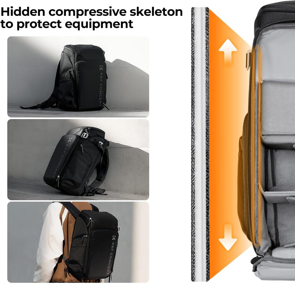 K&F CONCEPT Camera Backpack, 22L Expandable Camera Bag with Rain Cover
