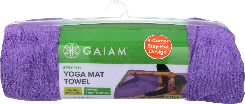 Gaiam Stay-Put Yoga Mat Towel, Non-Slip, Corner Pockets