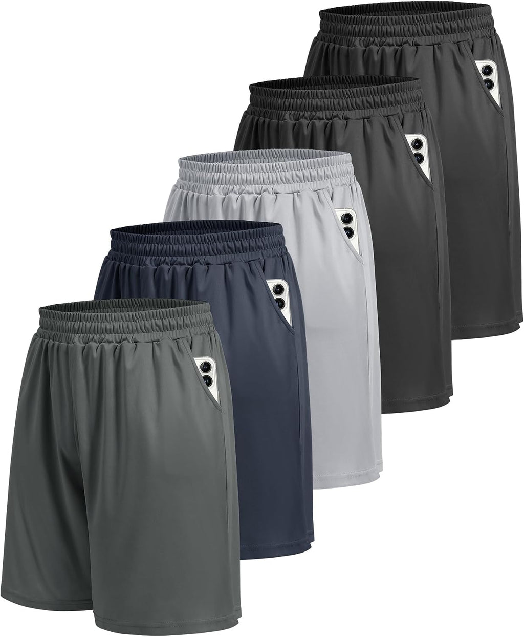 5 Pack Athletic Gym Mens Shorts - Workout Black Quick Dry Basketball Shorts