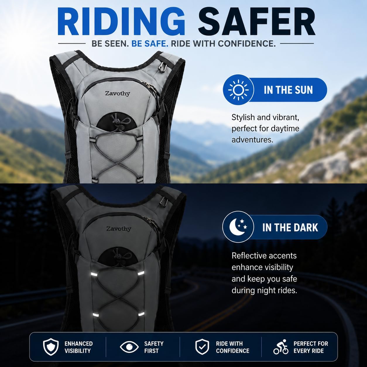 Zavothy Hydration Backpack with 2L Hydration Bladder Water Backpack for Hiking Hydration Pack for Running Cycling Hiking