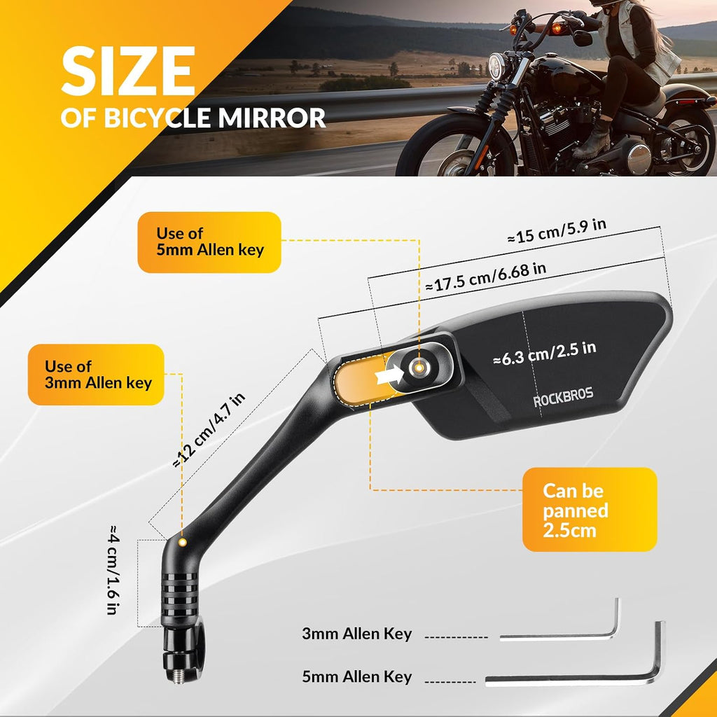 ROCKBROS Bike Mirror for Handlebars HD 360° Adjustable Rear View Mirror